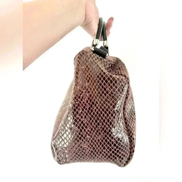 Bobby Schandra Light Brown Patent Leather Snake Skin Print Satchel Bag - Picture 7 of 13